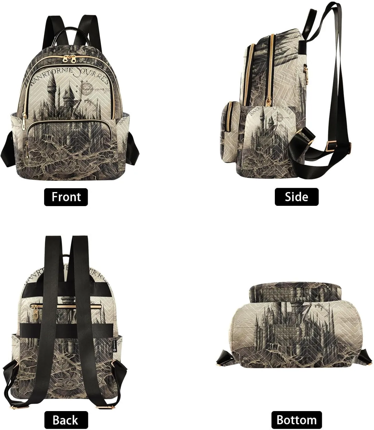 GAIGEO Tower and Palace Map Art Print Woman's Fashion Backpack, Women's Travel Backpack for Airplane, Backpack Bags for Women, S