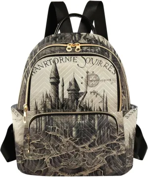 GAIGEO Tower and Palace Map Art Print Woman's Fashion Backpack, Women's Travel Backpack for Airplane, Backpack Bags for Women, S