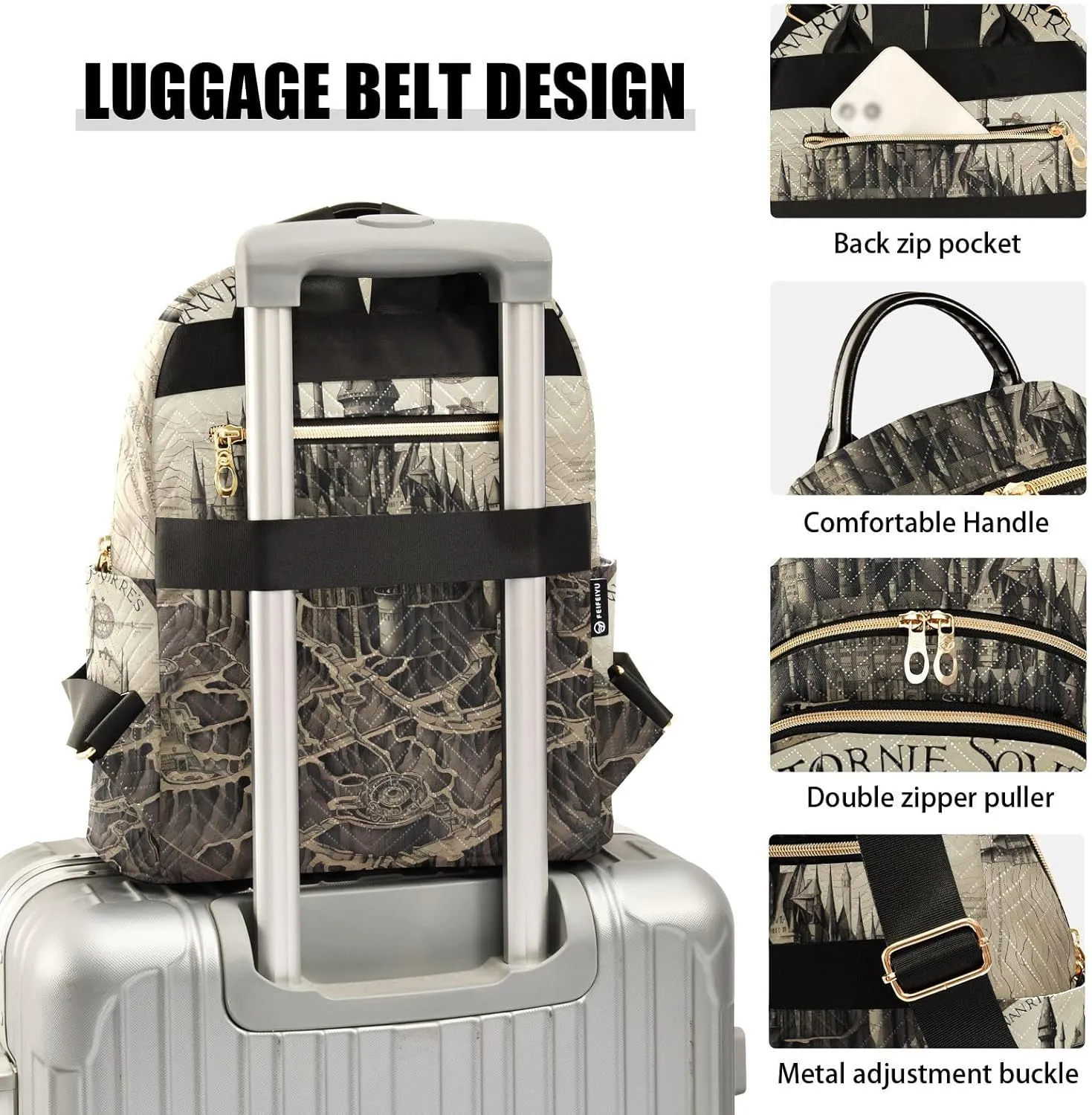GAIGEO Tower and Palace Map Art Print Woman's Fashion Backpack, Women's Travel Backpack for Airplane, Backpack Bags for Women, S