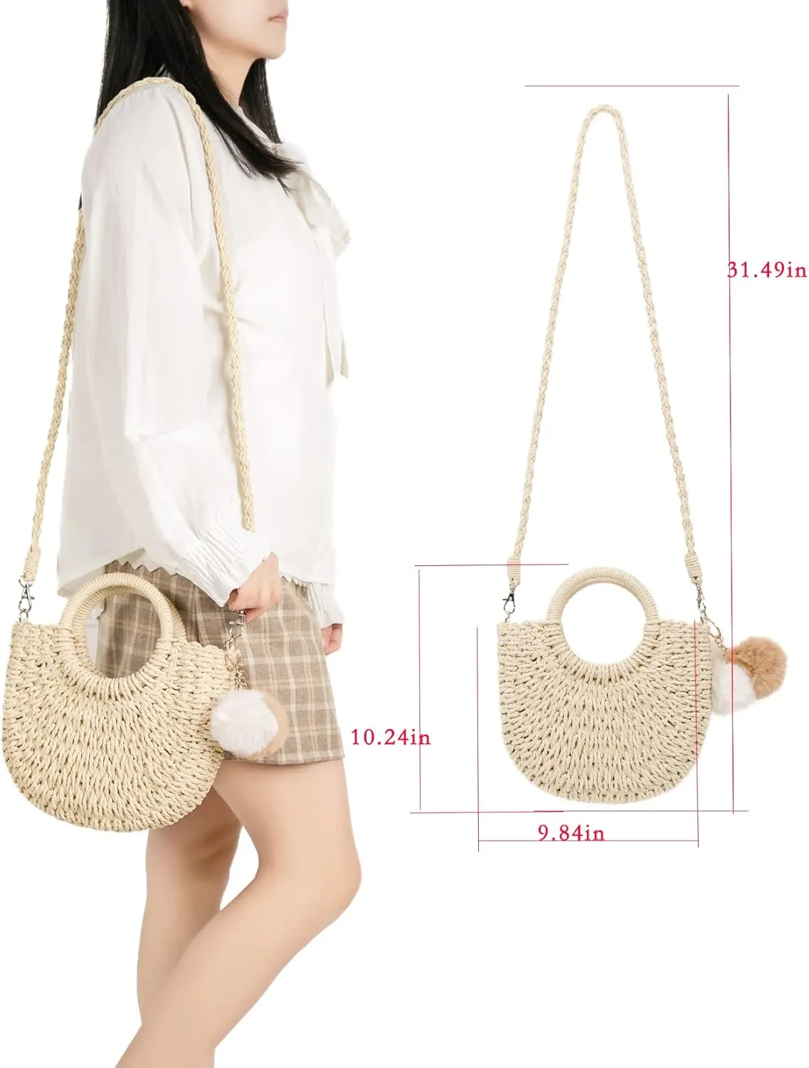 Garemcy Summer Beach bag Women's Straw Crossbody Bag Mini Travel Shoulder Bag Handmade Straw Tote Bag Womens Handbag