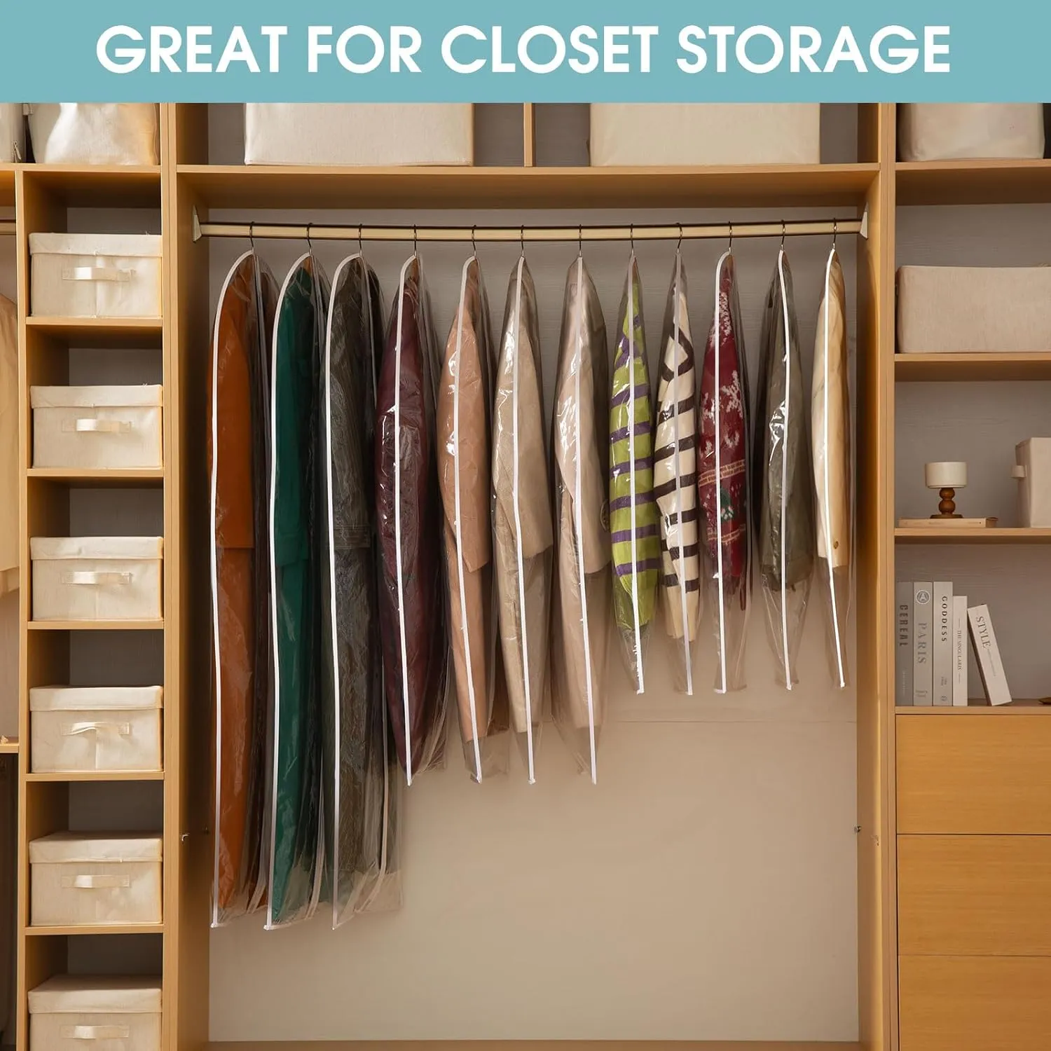 Garment Bags for Hanging Clothes, 6 PCs All Clear Garment Bag, Plastic Dustproof Suit Bag, Coat Protector Zippered Garment Covers for Closet Storage and Travel - 24'' x 40''/6 Pack