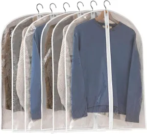 Garment Bags for Hanging Clothes, 6 PCs All Clear Garment Bag, Plastic Dustproof Suit Bag, Coat Protector Zippered Garment Covers for Closet Storage and Travel - 24'' x 40''/6 Pack