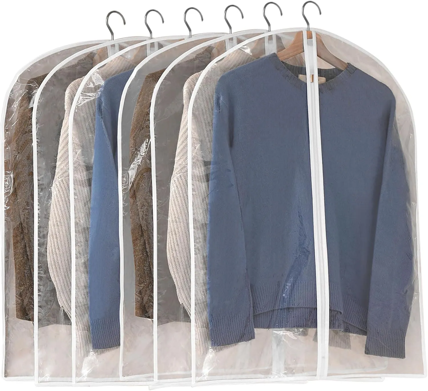 Garment Bags for Hanging Clothes, 6 PCs All Clear Garment Bag, Plastic Dustproof Suit Bag, Coat Protector Zippered Garment Covers for Closet Storage and Travel - 24'' x 40''/6 Pack
