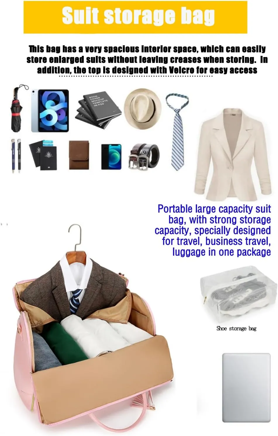 Garment Duffle Bags For Travel Garment Duffle Bag Carry On Bag Foldable Travel Bag Garment Bag Duffle Bag For Travel Women (Beige)