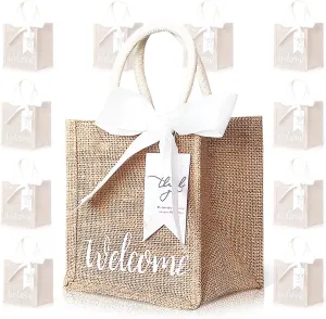 Generic Jute Friendly Tote Bags，10 Pcs 7 ""x 7 ""x 5"" Reusable Biodegradable for Wedding Welcome Poolside Entertainment Bridesmaids Parties, khaki