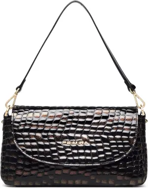 Genuine Leather Shoulder Bag for Women Black Shoulder Bag with Adjustable Strap