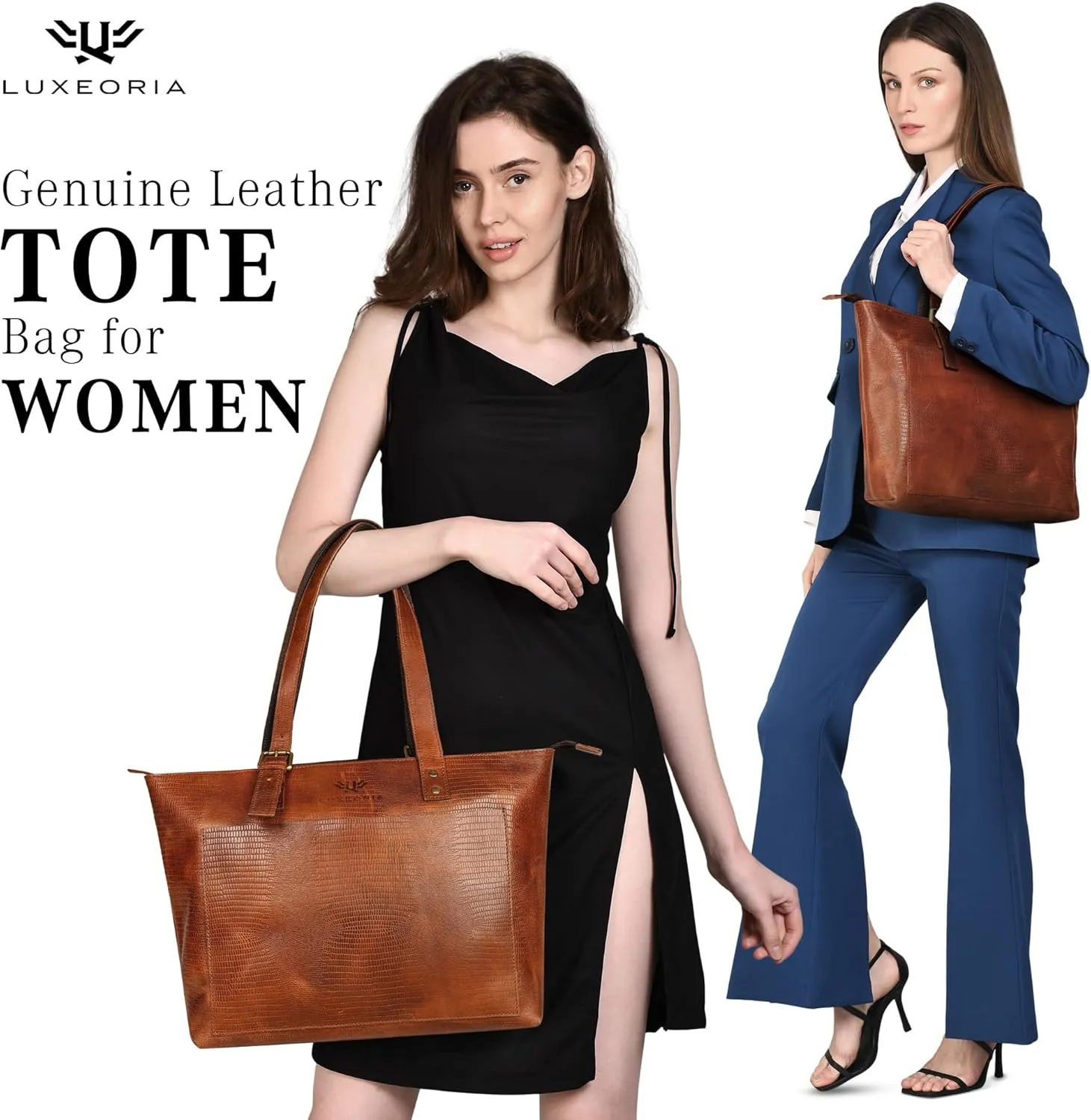 Genuine Leather Tote Bags for Women, Laptop Handbags, Women's Shoulder Bag, For Office, Travel, Shopping, Adjustable Strap