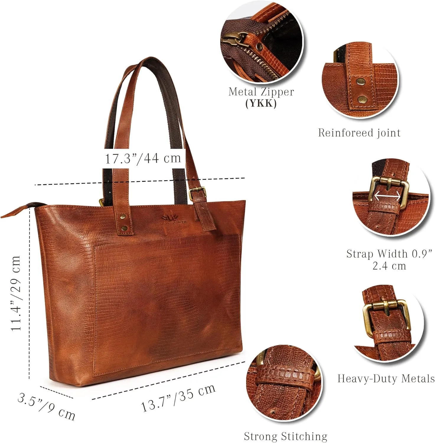 Genuine Leather Tote Bags for Women, Laptop Handbags, Women's Shoulder Bag, For Office, Travel, Shopping, Adjustable Strap