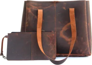 Genuine Soft Buffalo Leather Tote Bag Elegant Shopper Shoulder Bags by Lust Leather Rustic Brown