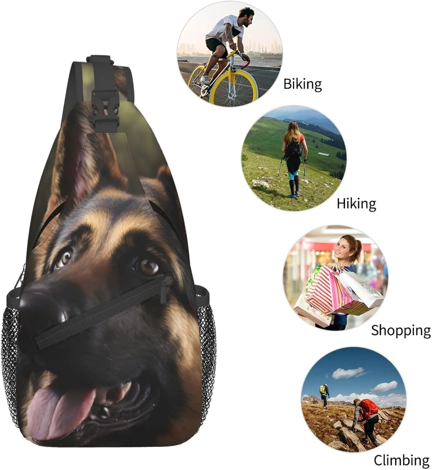 German-Shepherd Crossbody Chest Bags for Women, Small Crossbody Shoulder Bag Sling Bag Travel Hiking Daypack