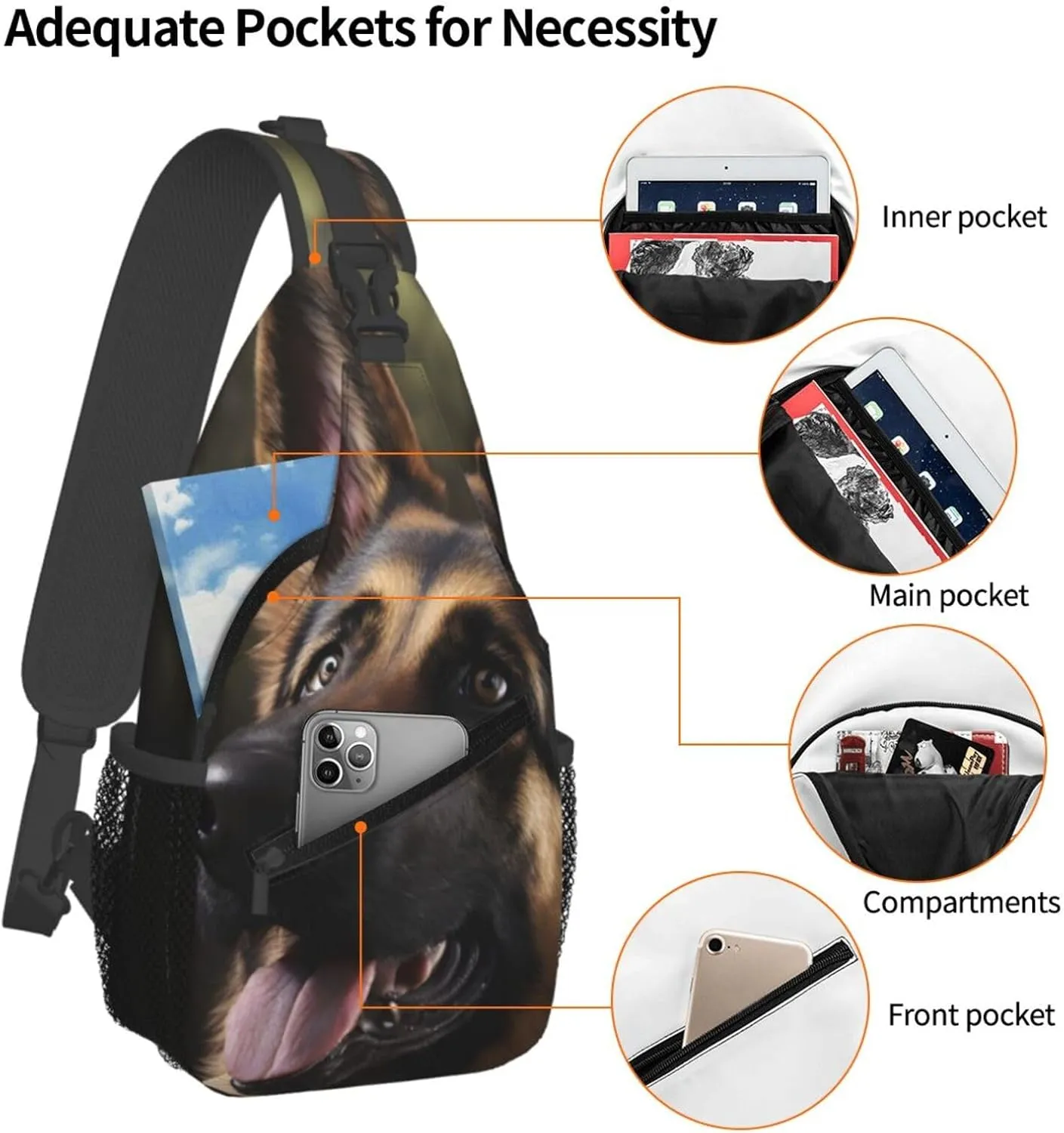 German-Shepherd Crossbody Chest Bags for Women, Small Crossbody Shoulder Bag Sling Bag Travel Hiking Daypack
