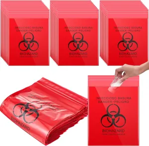 Geyoga 500 Pieces Red Biohazard Bags 11 x 15 Inches/ 28 x 38 cm Small Waste Trash Bags Stick on Red Biohazard Infectious for blood Vomit for Hospitals Wards Tattoo Parlors and More