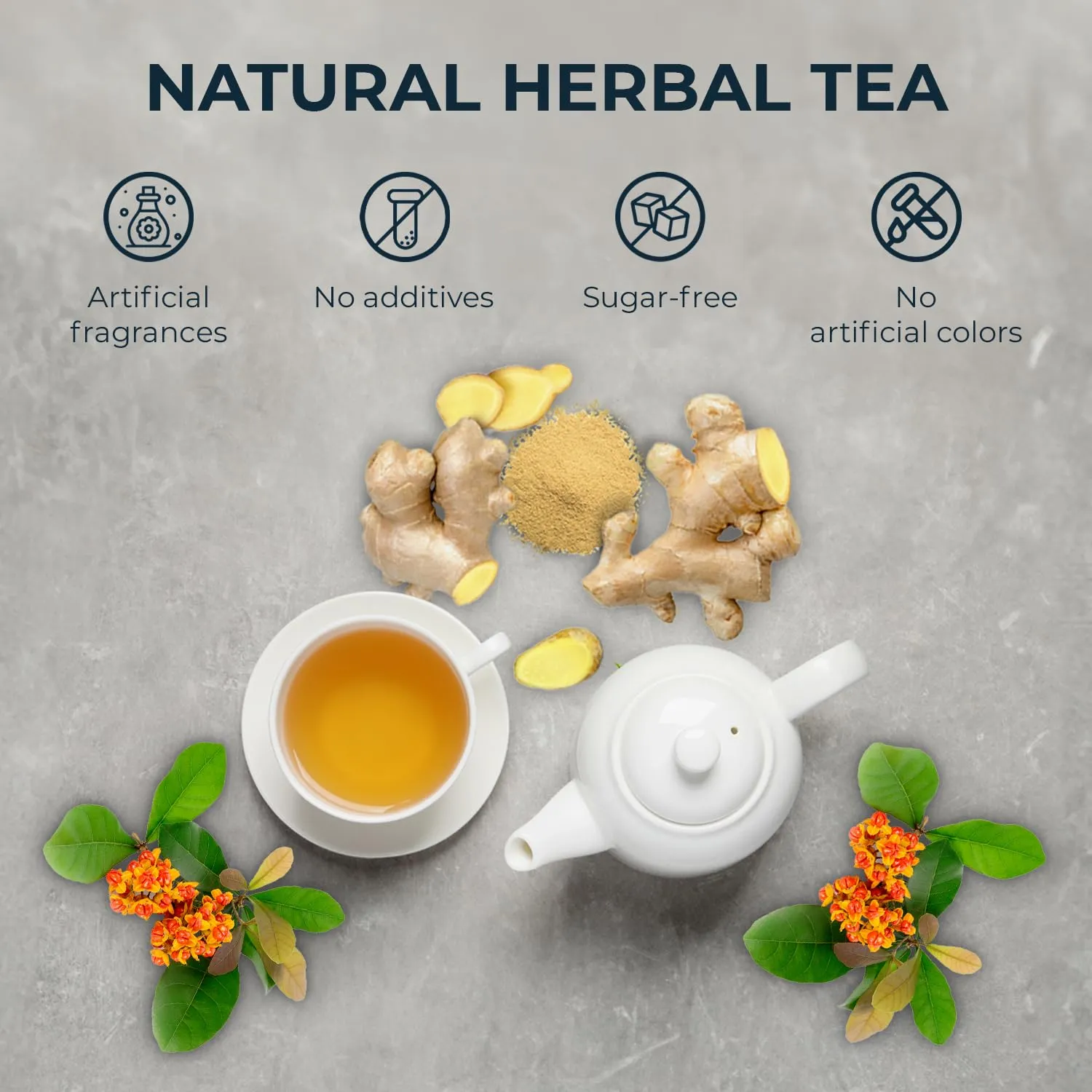 Ginger Cinnamon Turmeric White Package with Bamboo Tong - 55 Count ( 5 Tea Bags), 5.47 oz, Re-Steep Corn Based Tea Bags, No Sugar Added, Natural Herbal Tea for Body Warm, Relax, Refreshing