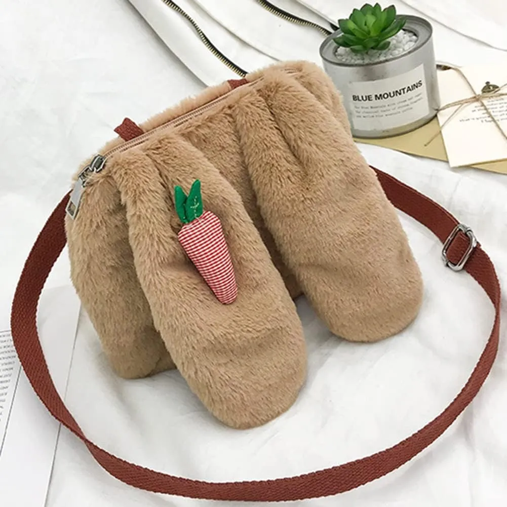 Girls Cute Plush Crossbody Bag Kawaii Cat's Paw Shoulder Purse for Women Cell Phone Wallet Handbags Brown