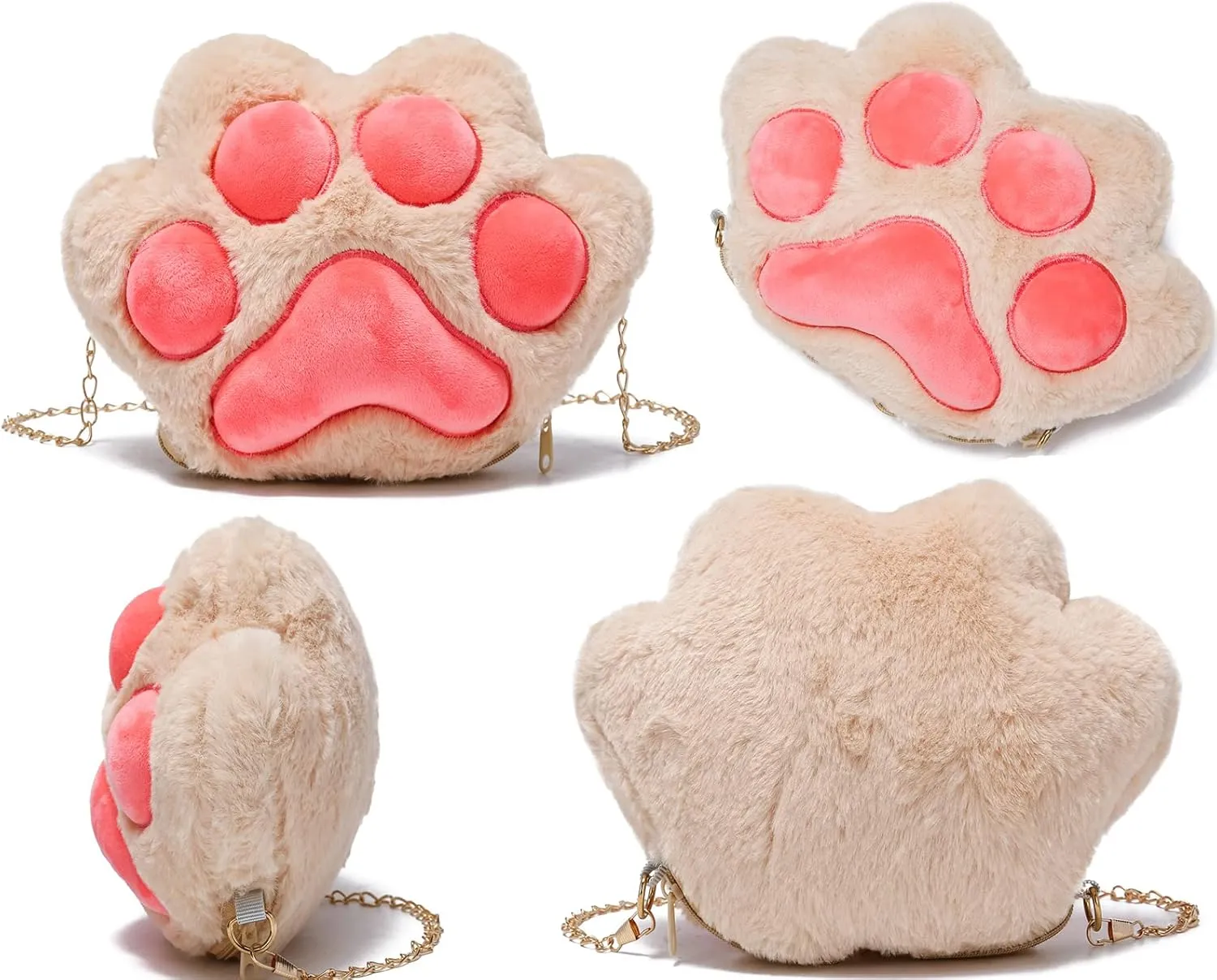 Girls Cute Plush Crossbody Bag Kawaii Cat's Paw Shoulder Purse for Women Cell Phone Wallet Handbags Brown