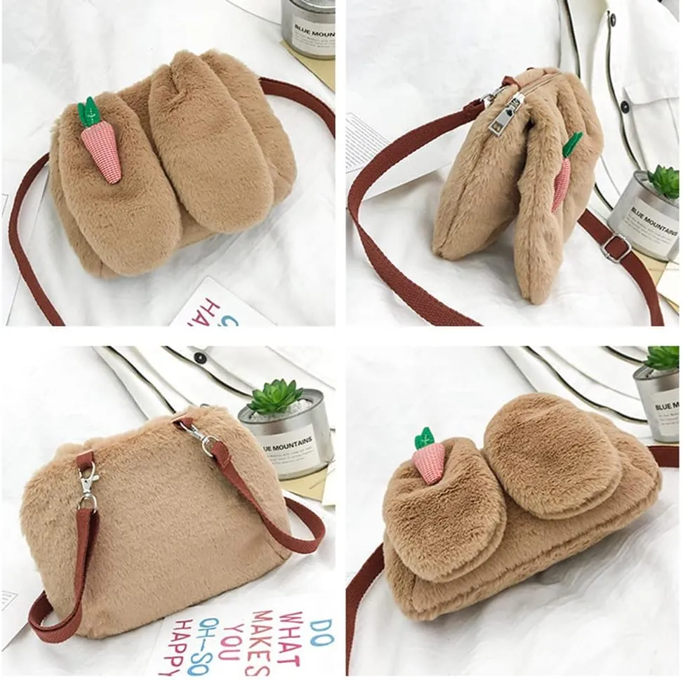 Girls Cute Plush Crossbody Bag Kawaii Cat's Paw Shoulder Purse for Women Cell Phone Wallet Handbags Brown
