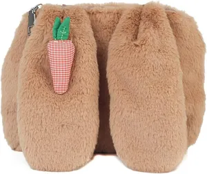 Girls Cute Plush Crossbody Bag Kawaii Cat's Paw Shoulder Purse for Women Cell Phone Wallet Handbags Brown