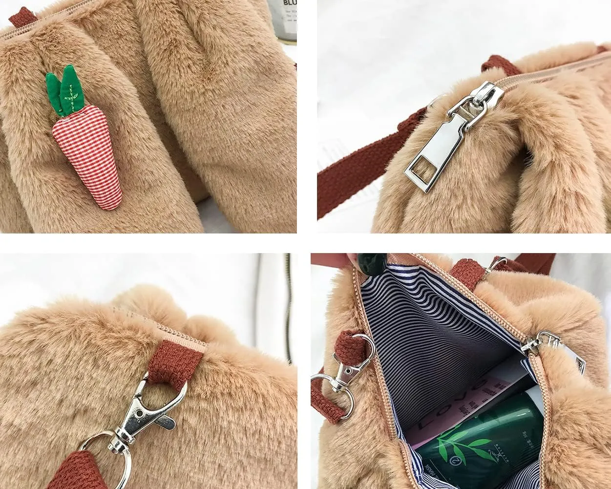 Girls Cute Plush Crossbody Bag Kawaii Cat's Paw Shoulder Purse for Women Cell Phone Wallet Handbags Brown