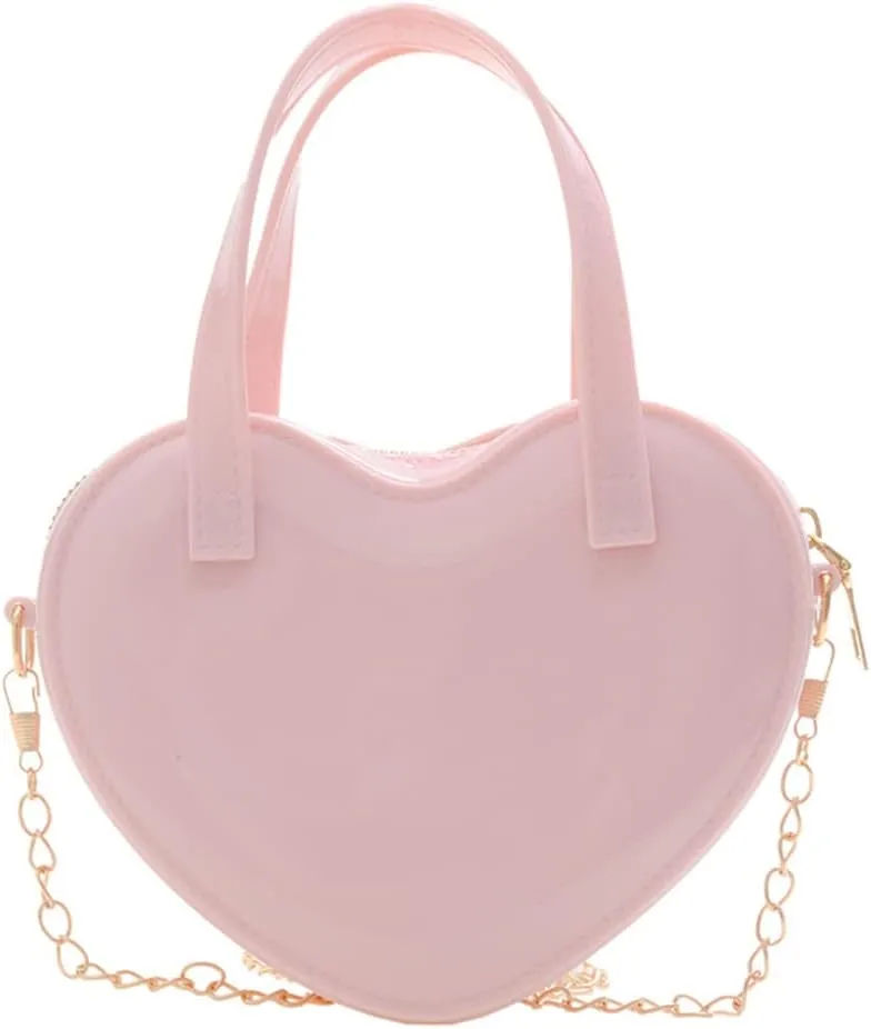 Girls Novelty Heart-Shaped Purse Chain Purse Zipper Closure Tote Handbag Shoulder Crossbody Bags Travel Wallet (Pink)
