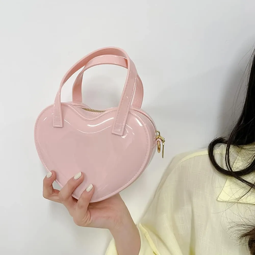 Girls Novelty Heart-Shaped Purse Chain Purse Zipper Closure Tote Handbag Shoulder Crossbody Bags Travel Wallet (Pink)