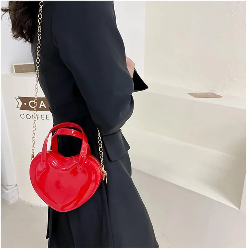 Girls Novelty Mini Heart-Shaped Purse Chain Purse Shoulder Crossbody Bags Tote Handbag Travel Wallet Bag for Women Girl Gift