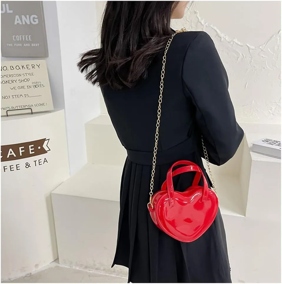 Girls Novelty Mini Heart-Shaped Purse Chain Purse Shoulder Crossbody Bags Tote Handbag Travel Wallet Bag for Women Girl Gift