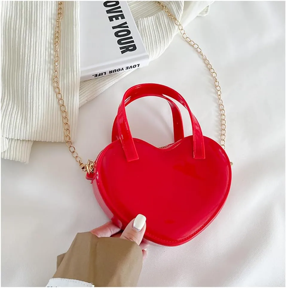 Girls Novelty Mini Heart-Shaped Purse Chain Purse Shoulder Crossbody Bags Tote Handbag Travel Wallet Bag for Women Girl Gift