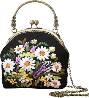 Gogobear Vintage Black DIY Embroidered Handbag Kits Adults Easy Cross Stitch Kit with All Supplies