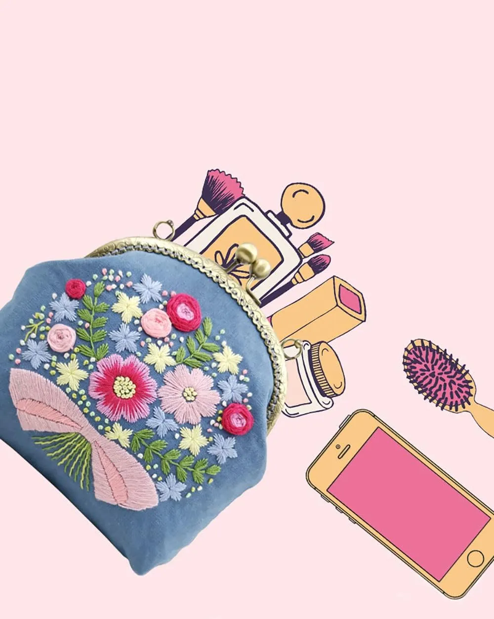 Gogobear Vintage Black DIY Embroidered Handbag Kits Adults Easy Cross Stitch Kit with All Supplies