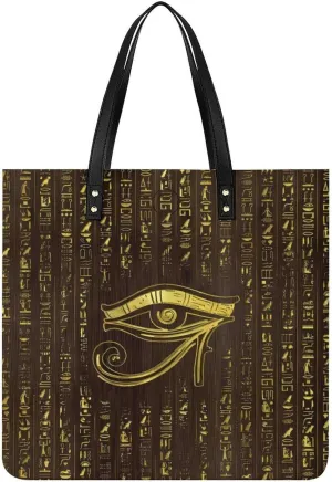 Golden Egyptian Eye Of Horus Hieroglyphics Women Tote Bags Top Handle Satchel Handbags PU Faux Leather Tassel Shoulder Purse