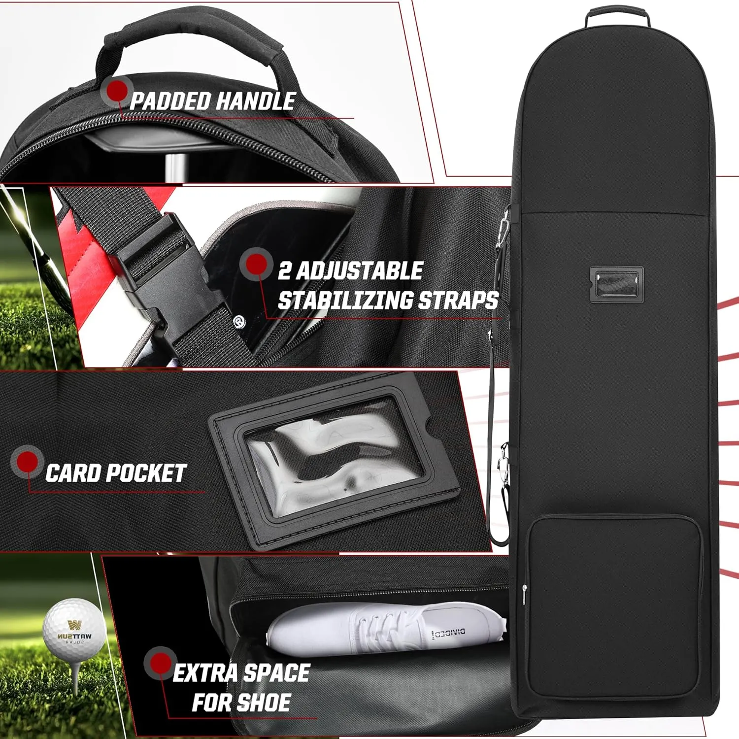 Golf Travel Bags for Airlines with Adjustable Support Rod and Detachable Shoulder Straps, Soft Foldable Golf Club Travel Covers, 900D Heavy Duty Oxford -Universal Size