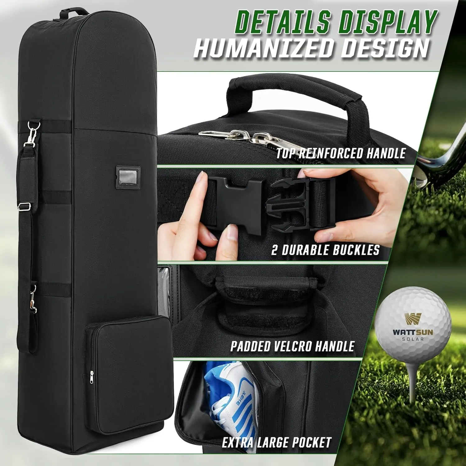 Golf Travel Bags for Airlines with Adjustable Support Rod and Detachable Shoulder Straps, Soft Foldable Golf Club Travel Covers, 900D Heavy Duty Oxford -Universal Size