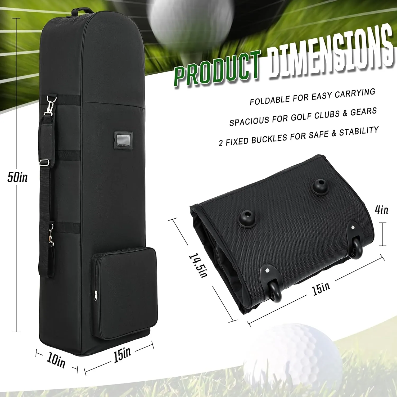 Golf Travel Bags for Airlines with Adjustable Support Rod and Detachable Shoulder Straps, Soft Foldable Golf Club Travel Covers, 900D Heavy Duty Oxford -Universal Size