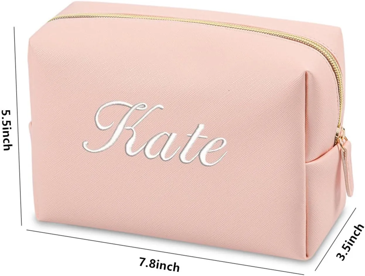 GOPHIE Cusotom Embroidery Travel Makeup Bag Organizer,Cosmetic Bags for Women,Gift For Bachelorette Party, Pink