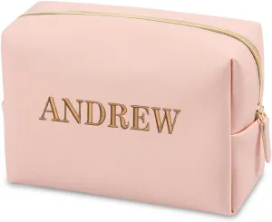 GOPHIE Cusotom Embroidery Travel Makeup Bag Organizer,Cosmetic Bags for Women,Gift For Bachelorette Party, Pink