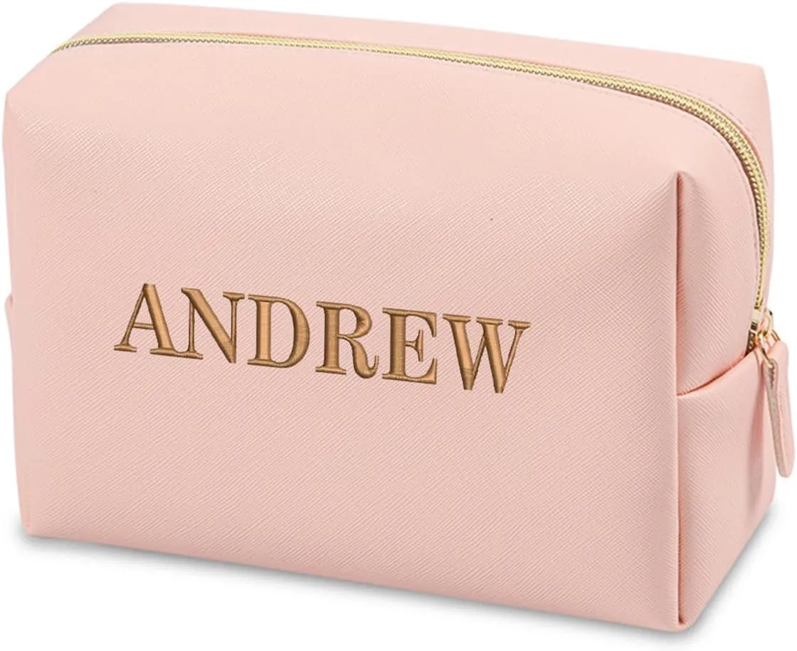 GOPHIE Cusotom Embroidery Travel Makeup Bag Organizer,Cosmetic Bags for Women,Gift For Bachelorette Party, Pink