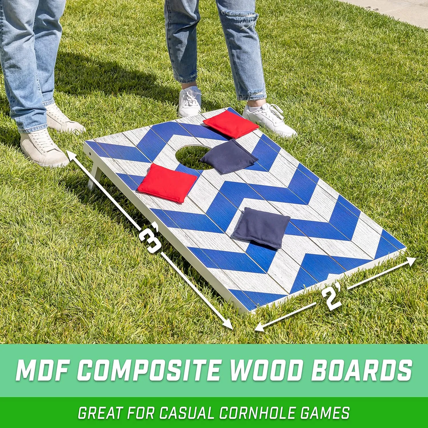 GoSports Portable Cornhole Sets, 8 Styles – Choose 4 x 2 ft or 3 x 2 ft - Boards Include 8 Bean Bags, Travel Case, and Game Rules