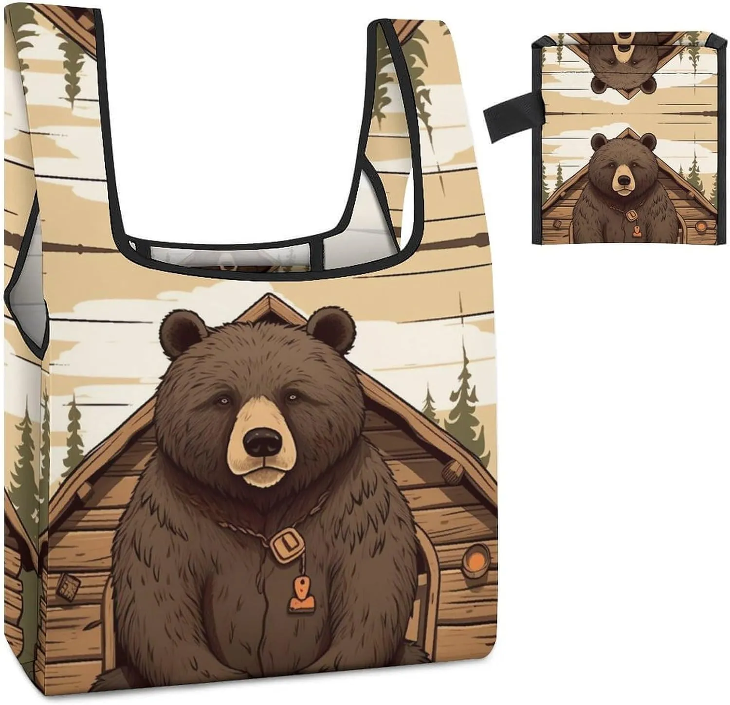 Grocery Bag Reusable Tote Bag Foldable Round Ball Christmas Tree Shopping Bag Handbag Washable Shoulder Bag for Travel