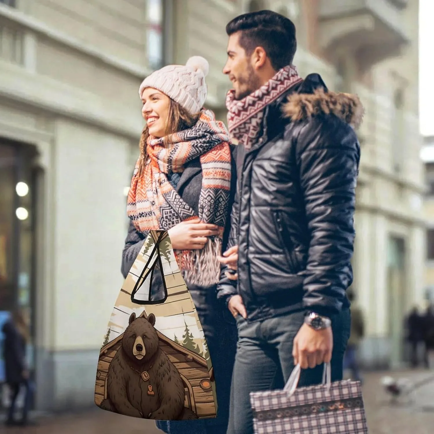 Grocery Bag Reusable Tote Bag Foldable Round Ball Christmas Tree Shopping Bag Handbag Washable Shoulder Bag for Travel