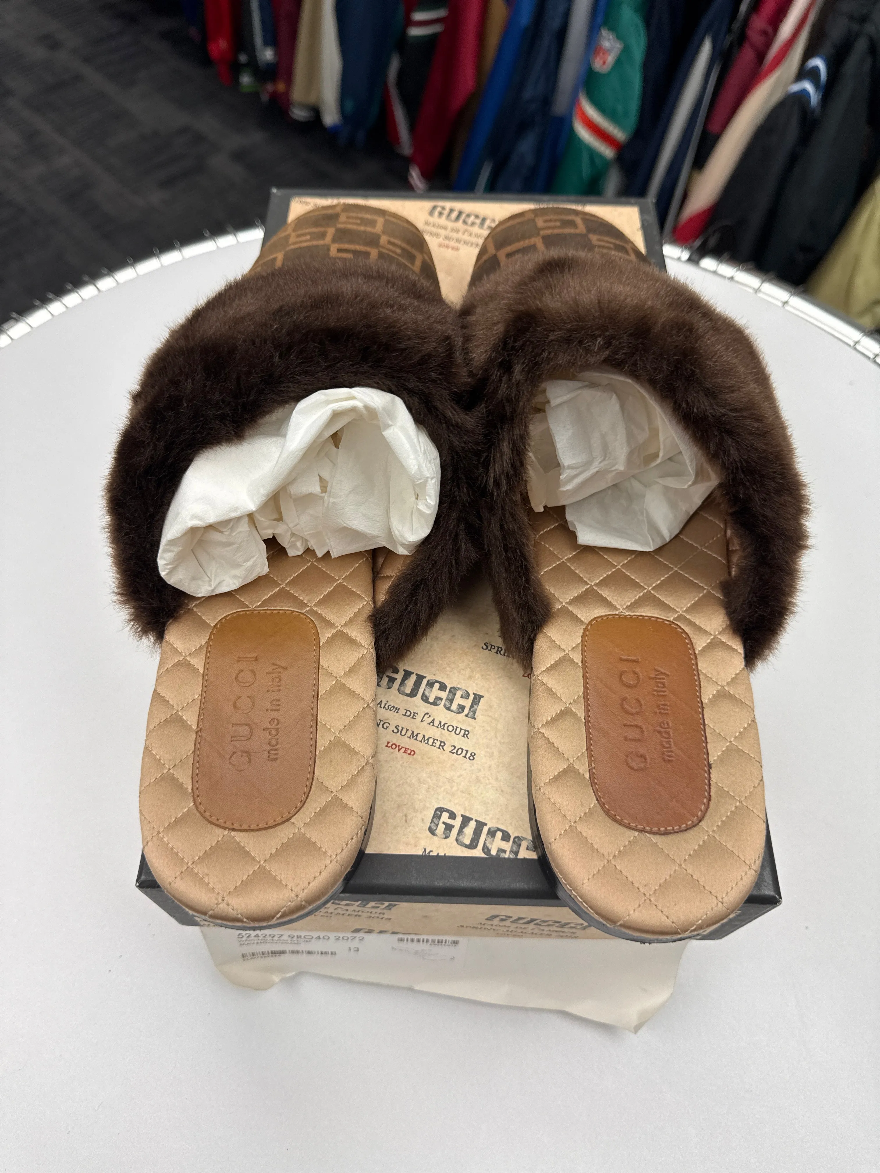 Gucci Square G Lawrence Faux Fur Slippers
