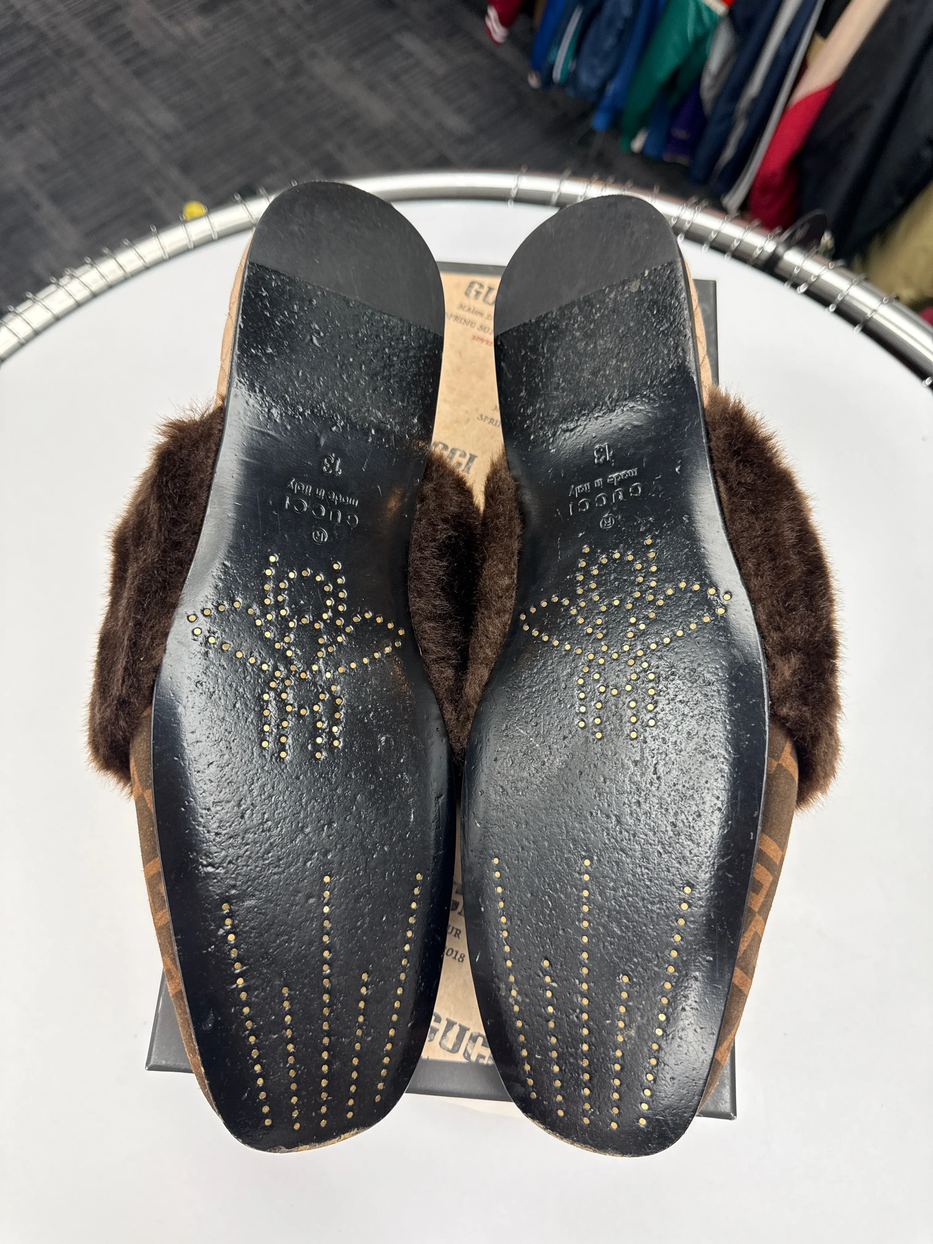 Gucci Square G Lawrence Faux Fur Slippers