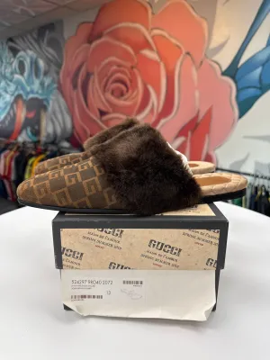 Gucci Square G Lawrence Faux Fur Slippers