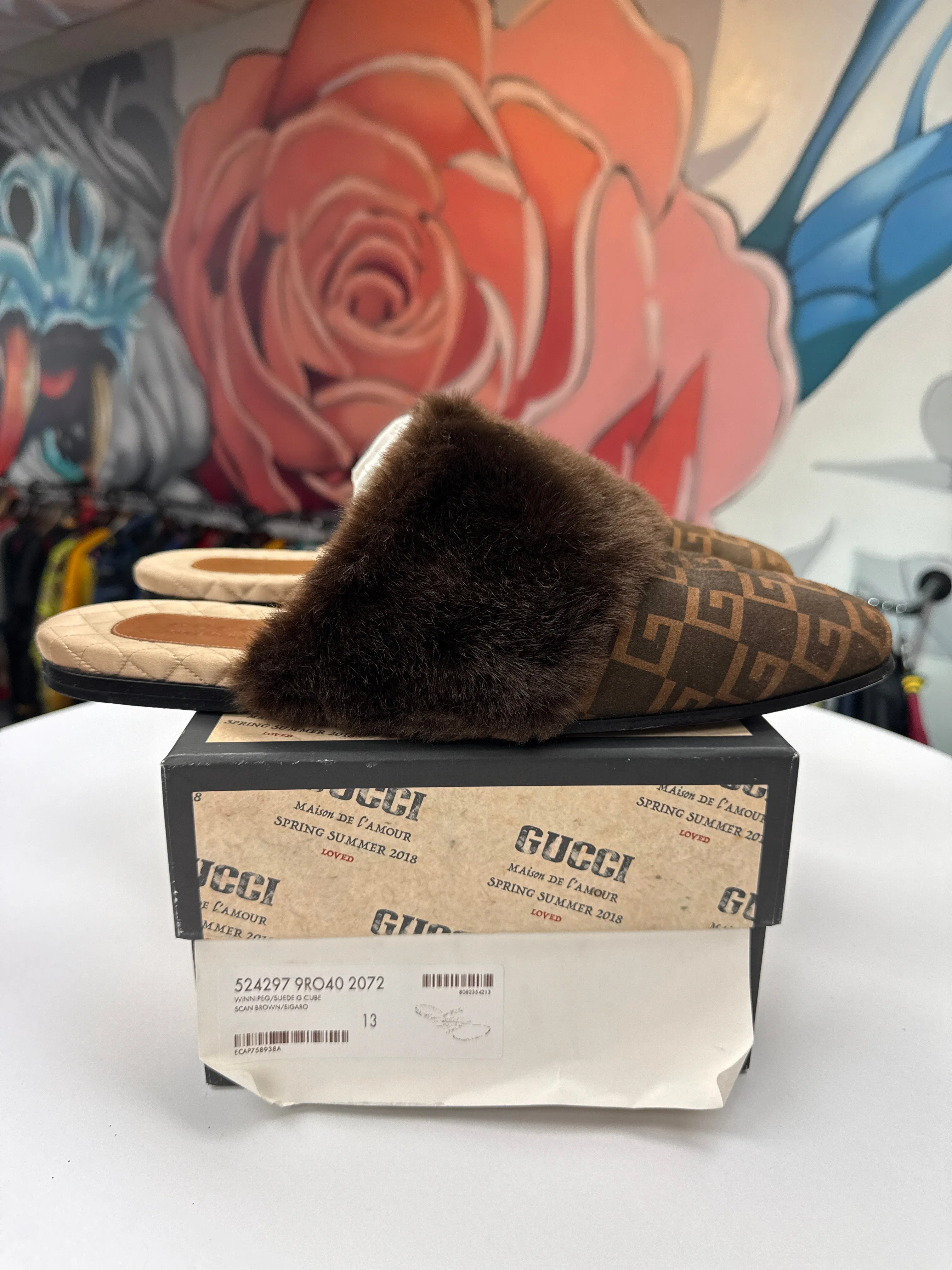 Gucci Square G Lawrence Faux Fur Slippers