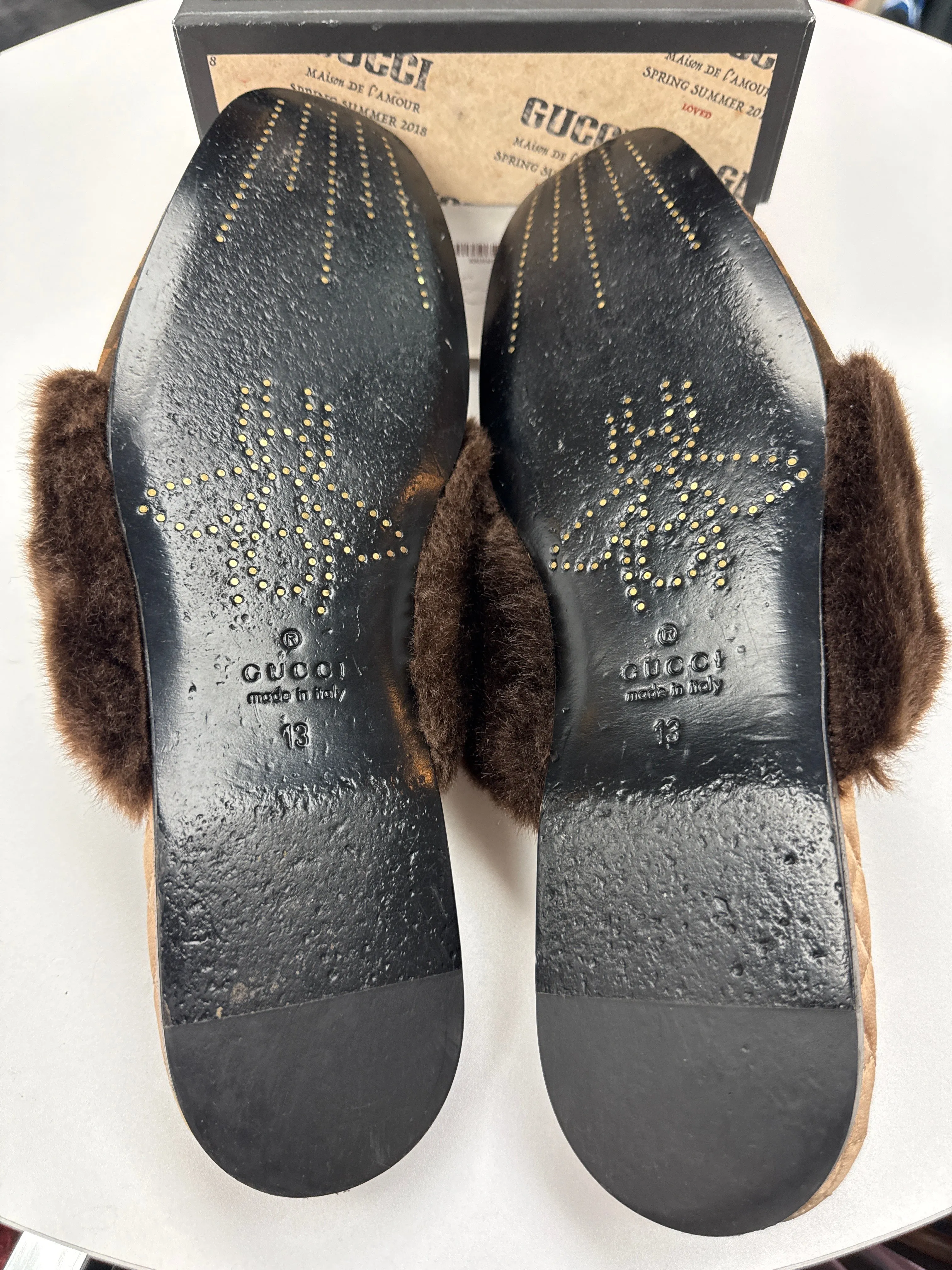 Gucci Square G Lawrence Faux Fur Slippers
