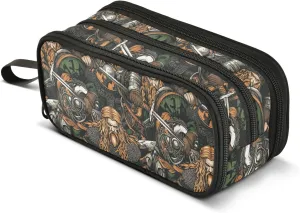 GuoChe Viking Colorful Vintage Pattern Nylon Large Pencil Bag For Boys Large Capacity Zipper Pencil Case School Stationery for High School Teens