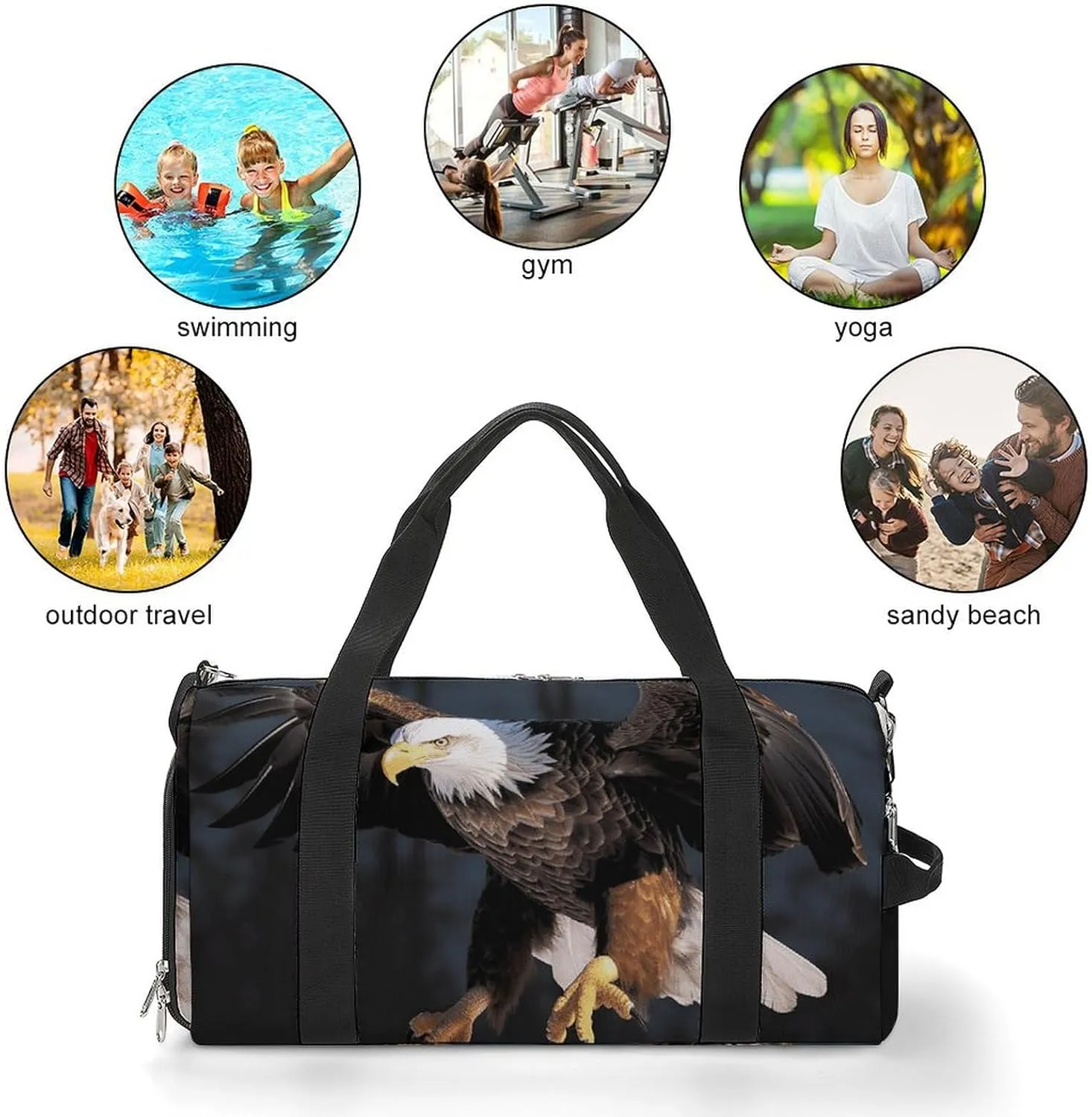 Gym Bag 3D Bald Eagle Duffel Bag for Men Women Travel Overnight Bag with Shoe Compartment Workout Bags