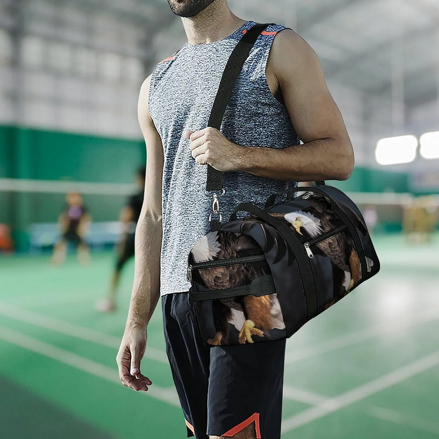 Gym Bag 3D Bald Eagle Duffel Bag for Men Women Travel Overnight Bag with Shoe Compartment Workout Bags