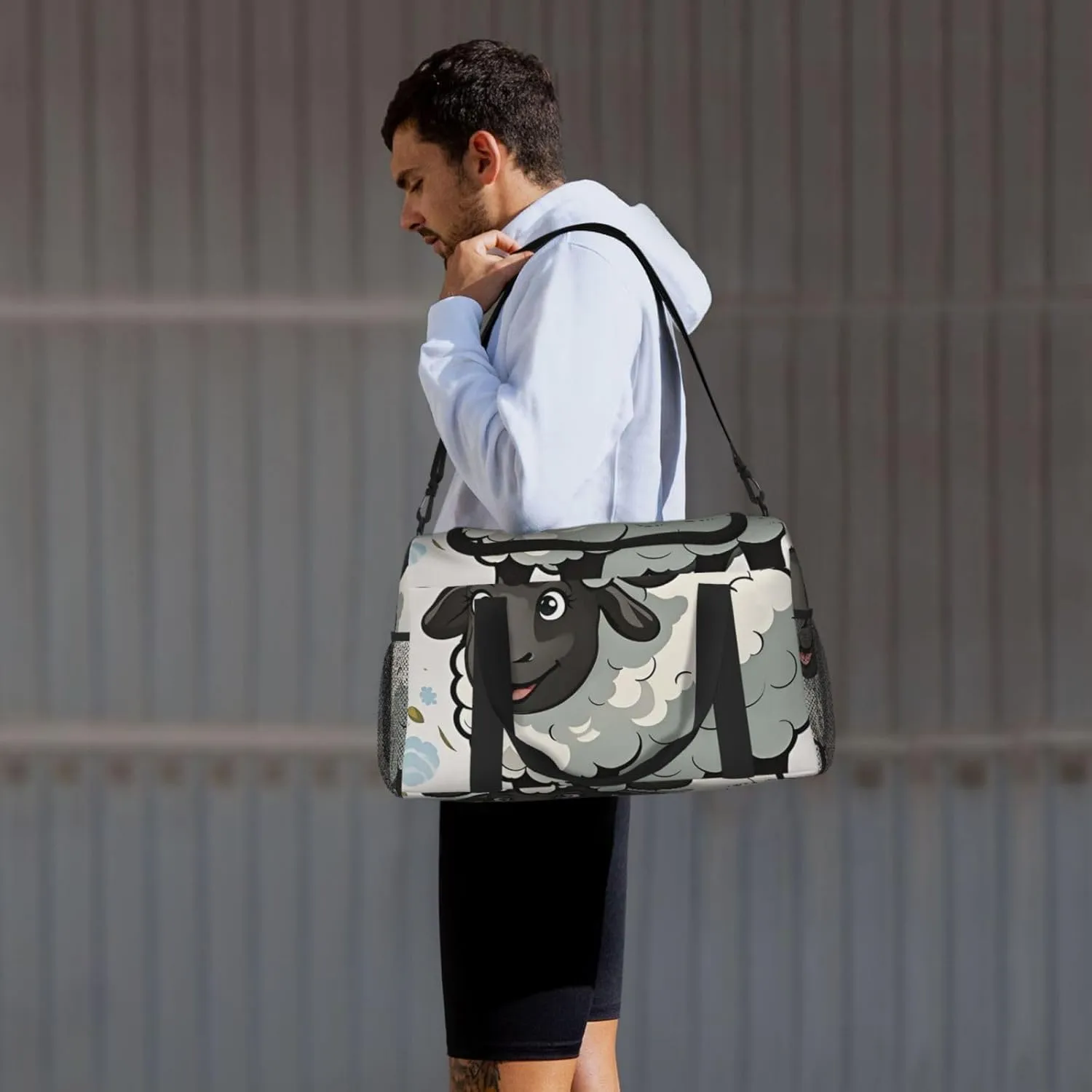 Gym Bag Cartoon Black White Sheep Duffel Bag for Men Women Travel Overnight Bag with Shoe Compartment Workout Bags