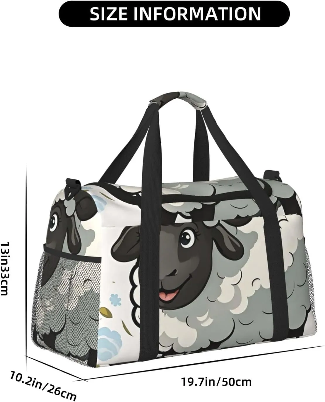 Gym Bag Cartoon Black White Sheep Duffel Bag for Men Women Travel Overnight Bag with Shoe Compartment Workout Bags
