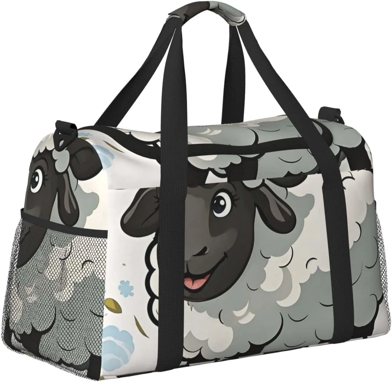 Gym Bag Cartoon Black White Sheep Duffel Bag for Men Women Travel Overnight Bag with Shoe Compartment Workout Bags